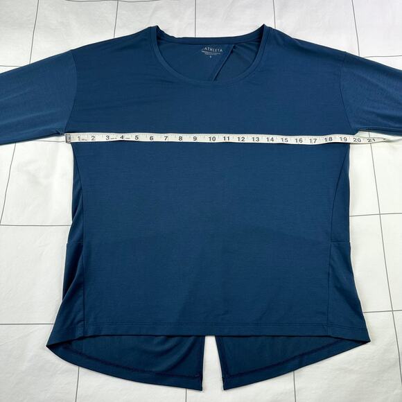 Athleta Top Womens Small Blue Essence Twist Back Long Sleeve Yoga Pilates Gym - Picture 7 of 8